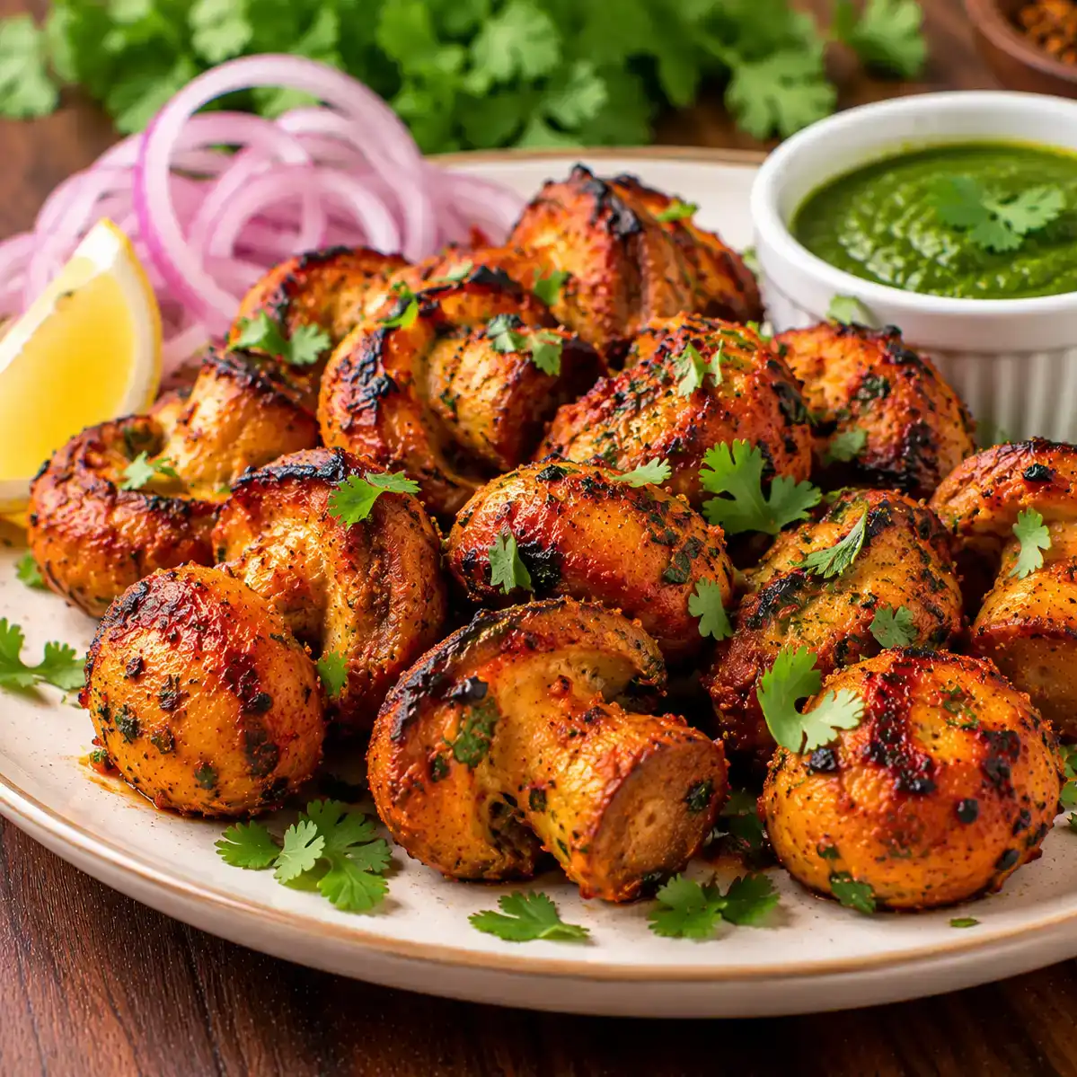 Tandoori Mushroom — Experience the earthy delight of tender mushrooms, marinated in a at Apna Bazar - Eatery